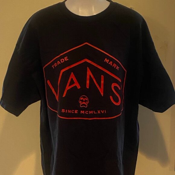 Vans Mens XL T Shirt Black Graphic Trademark Logo Skull Skateboard 100% Cotton - Picture 1 of 4